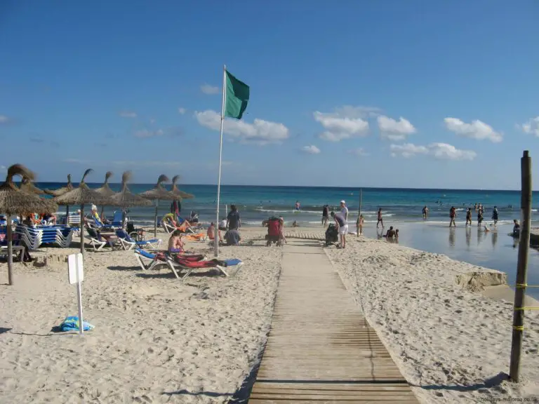 A walkway to the sea at Sa Coma beach Majorca