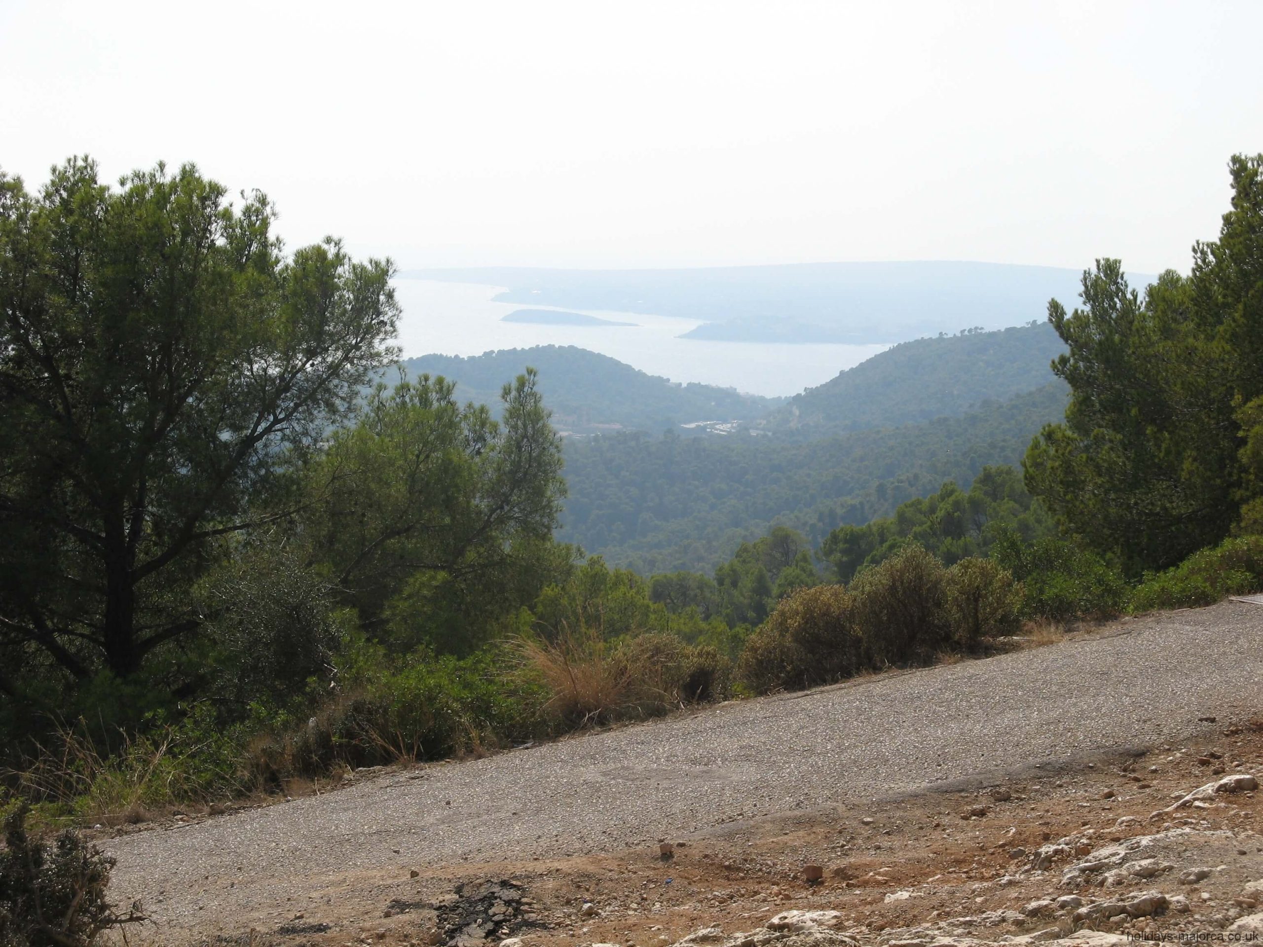 View from Na Burguesa over Magaluf bay Majorca with road up to top of hill