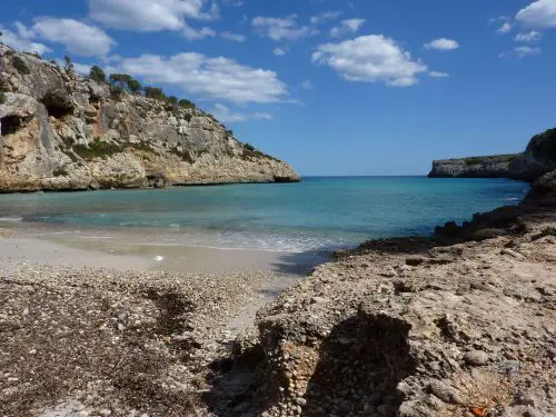 A view of Cala Bota bay Majorca looking from the beach