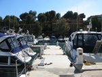 Boats on a small jetty at Santa Ponsa harbour Majorca