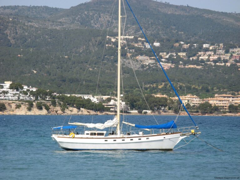 Close up of sailing boat in Palma Nova bay Majorca