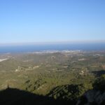 View of Portocolom and the surrounding countryside and sea from Sant Salvador Mallorca